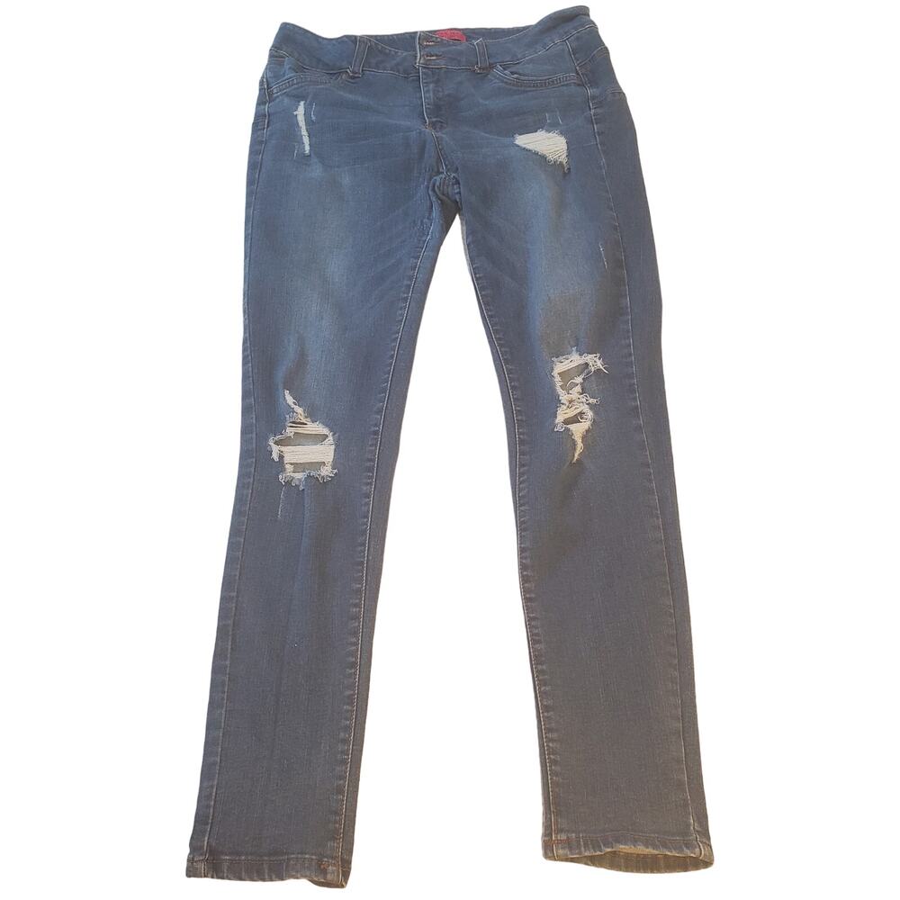 Wax Jean - Butt, I Love You! Stretch Distressed Medium Wash Tapered Jeans Sz 15